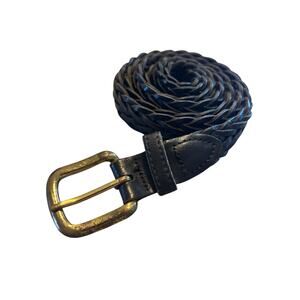 VTG Black Braided Leather Belt Woven Wheat Design Gold Brass Buckle, SizeXL- XXL